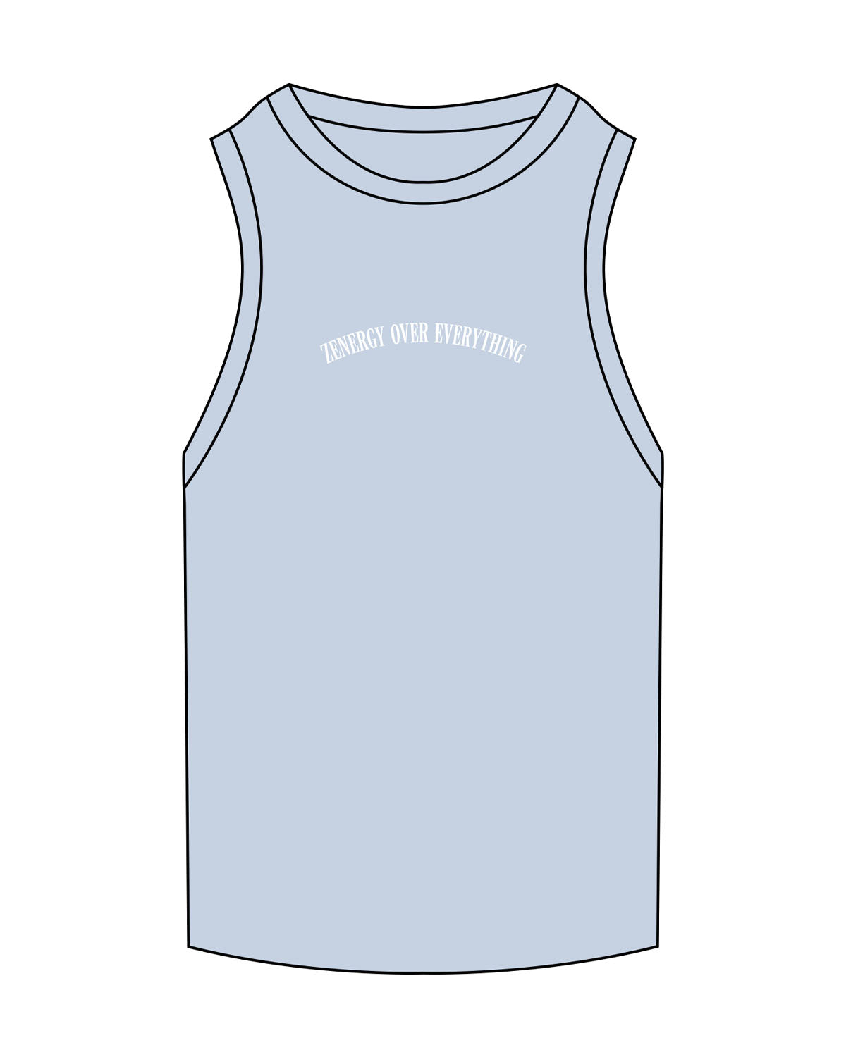 The Ribbed Full Length Tank - Powder - ZENERGY CYCLING - Center Chest Arc - Embroidered - White