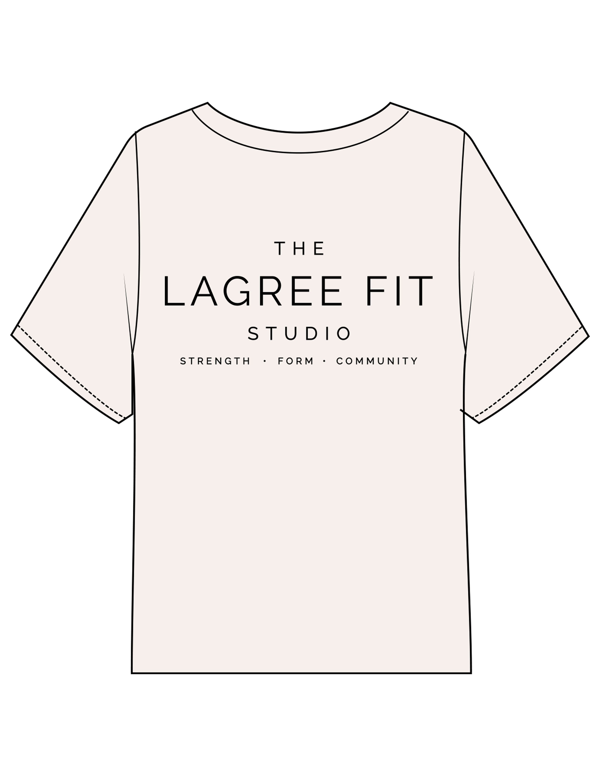 The Midweight Crop Tee - Ivory - Lagree Fit Studio - Left Chest & Back Stacked - Printed - Washed Black