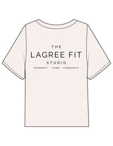 The Midweight Crop Tee - Ivory - Lagree Fit Studio - Left Chest & Back Stacked - Printed - Washed Black