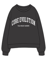 The Womens Crewneck - Washed Black - Core Evolution - Center Chest Stacked - White