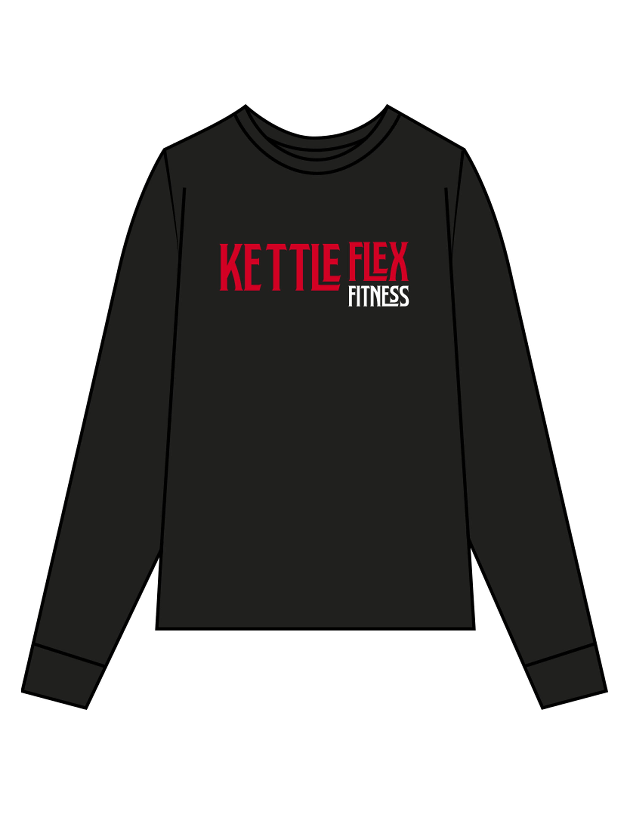 The Mens Long Sleeve - Black - KettleFlex - Center Chest & Back Stacked - Printed - Full Color