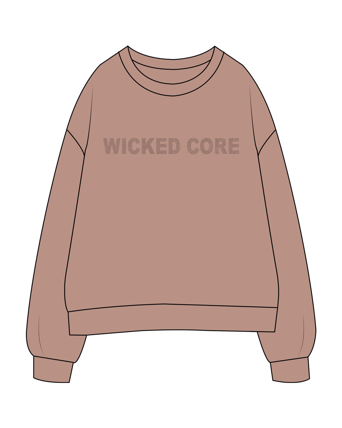 The Womens Crewneck - Clay - Wicked Core - Center Chest - Printed - Tone on Tone