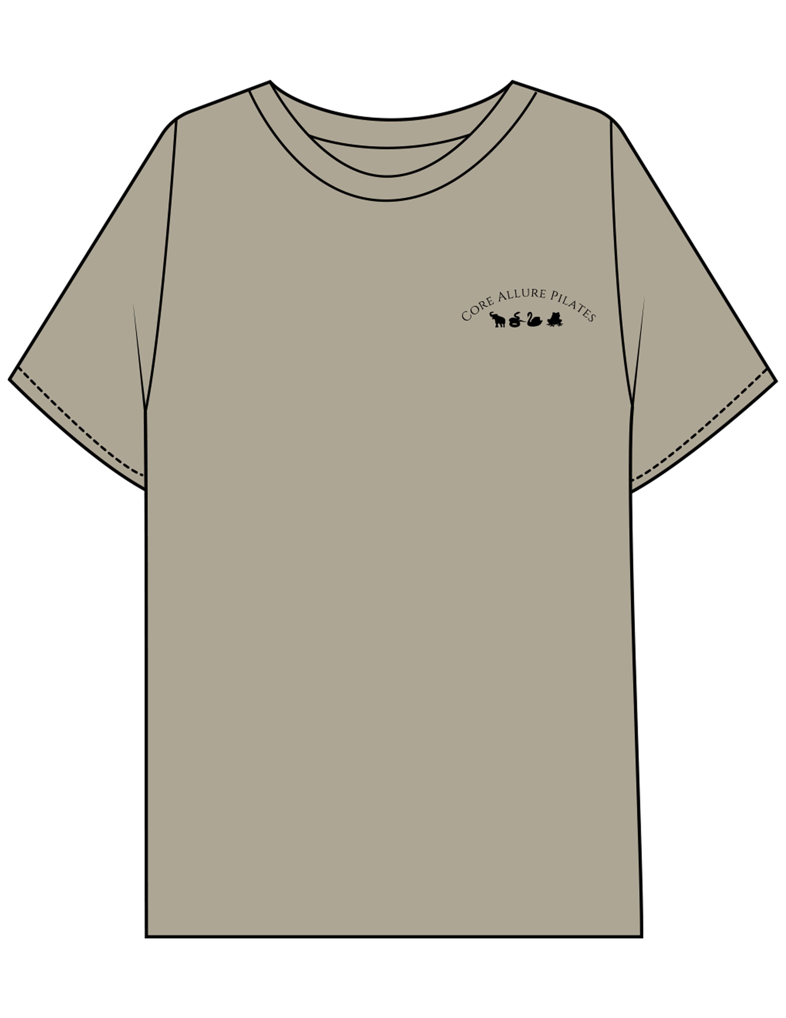 The Mens Boxy Tee - Mushroom - Core Allure Pilates - Left Chest Arc Stacked & Back Arc Stacked - Printed - Black