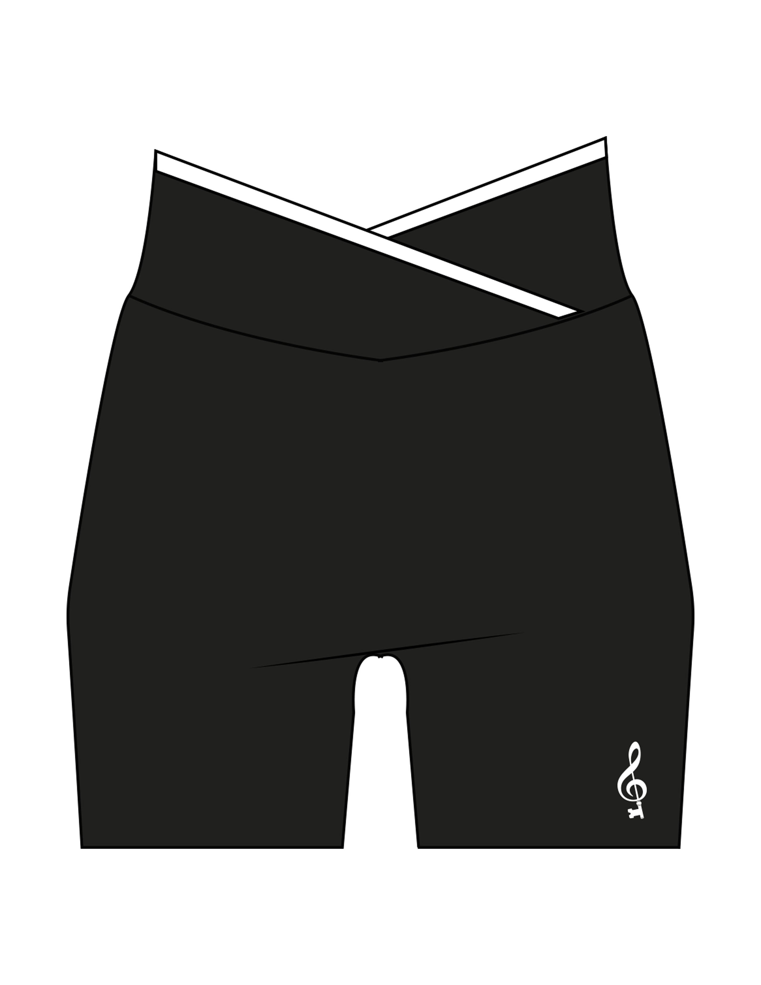The Piped Crossover Short - Black - SOUL YOGA - Left Leg - Printed - White