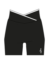 The Piped Crossover Short - Black - SOUL YOGA - Left Leg - Printed - White