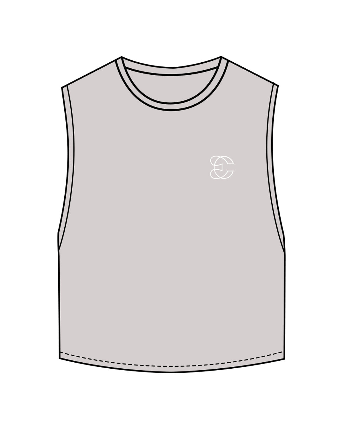 The Crop Muscle Tank - Storm - Evolve Collective - Left Chest & Back Stacked - Printed - White