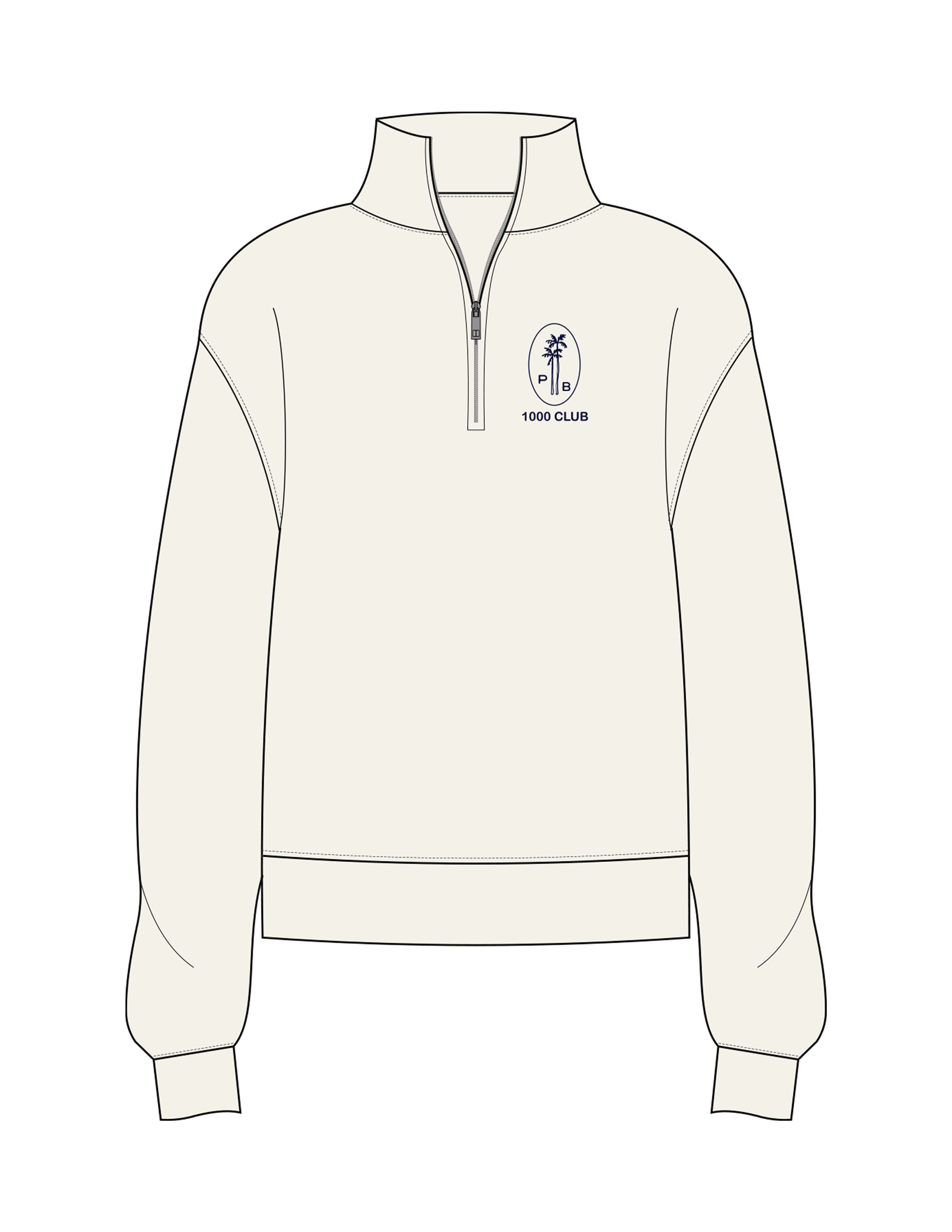 The Womens 1/4 Zip - Off White - Pilates Plus PB - Left Chest Stacked - Printed - Navy