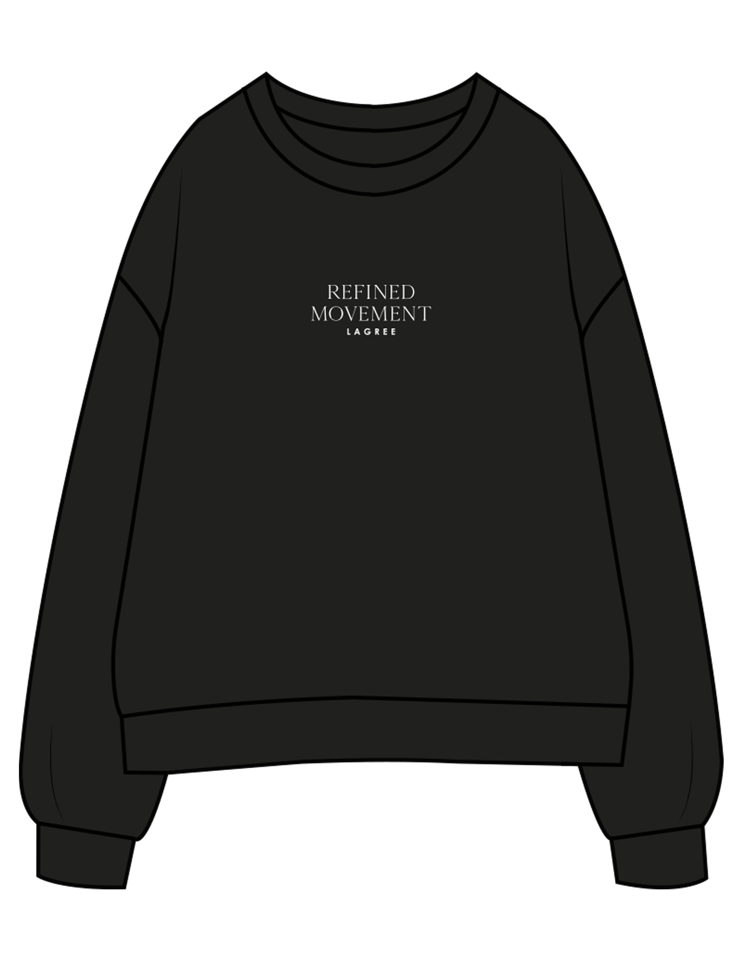 The Womens Crewneck - Black - Refined Movement - Center Chest Stacked - Embroidered - White