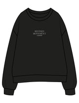 The Womens Crewneck - Black - Refined Movement - Center Chest Stacked - Embroidered - White