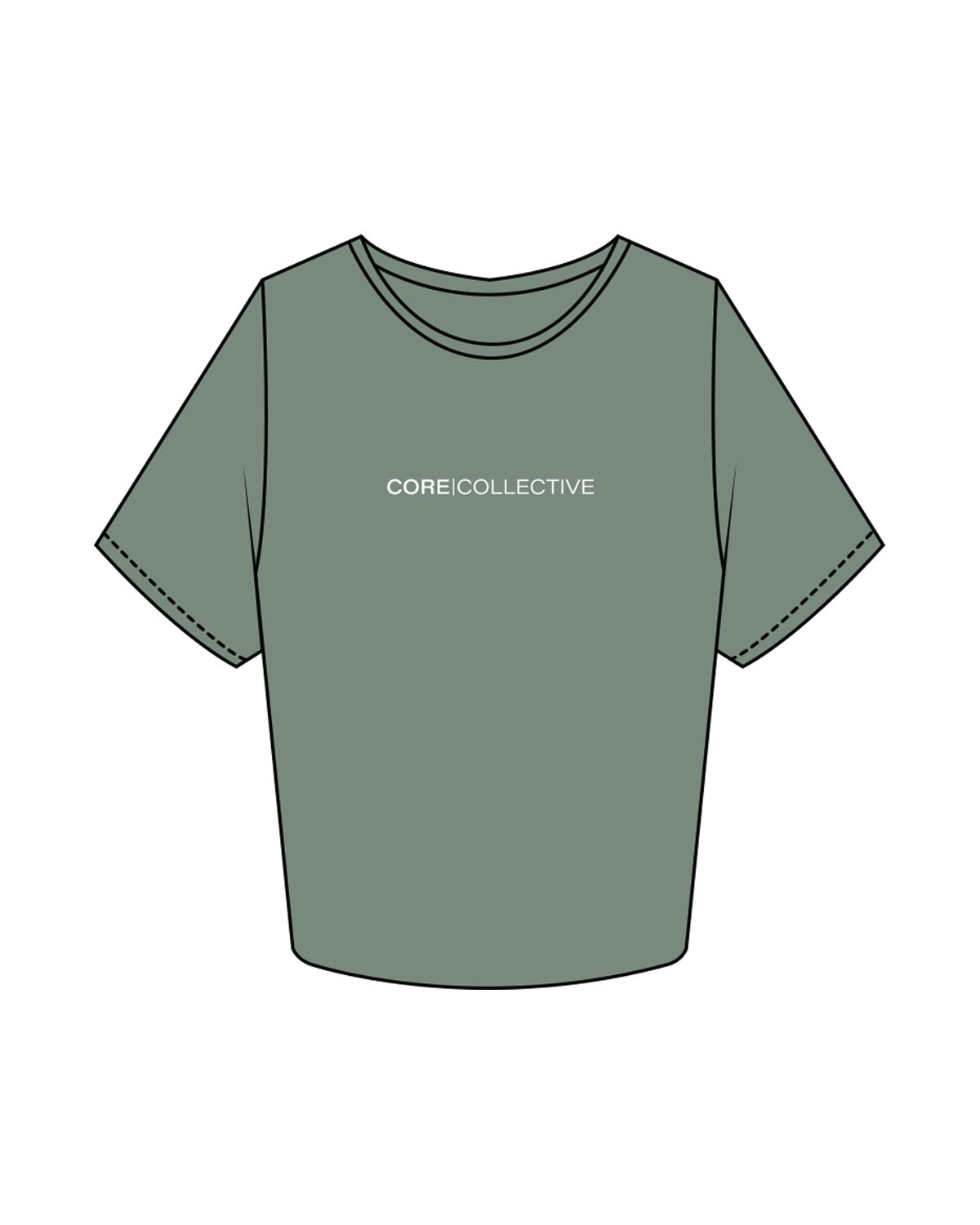 The Crop Tee - Sage - Core Collective - Center Chest - Printed - White