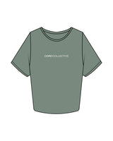 The Crop Tee - Sage - Core Collective - Center Chest - Printed - White