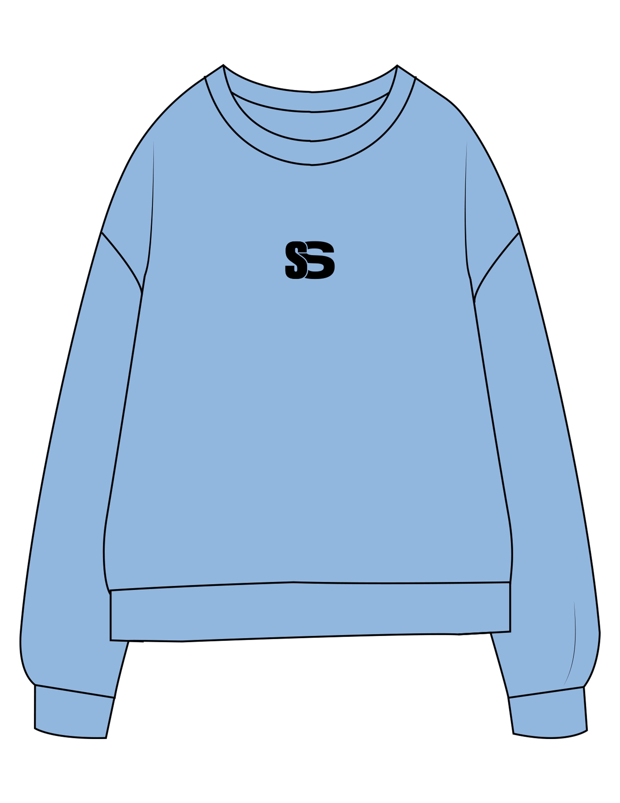 The Midweight Unisex Crewneck - Washed Light Blue - Sweatshack - Center Chest - Printed - Black