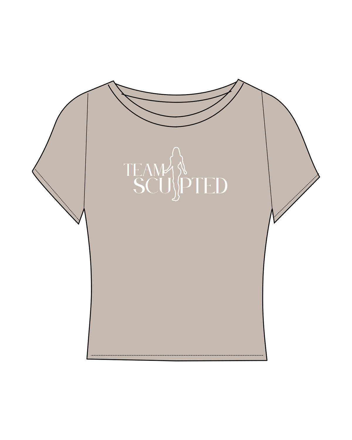 The Sporty Crop Short Sleeve - Light Brown - Team Sculpted - Center Chest Logo - Printed - White
