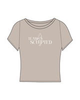 The Sporty Crop Short Sleeve - Light Brown - Team Sculpted - Center Chest Logo - Printed - White