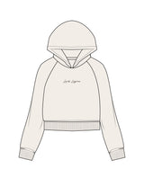 The Womens Lightweight Cropped Hoodie - Ivory - Pure Movement LARK - Center Chest - Embroidered - Dark Brown