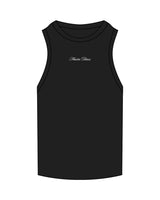 The Ribbed Full Length Tank - Black - Mantra - Center Chest - Embroidered - White
