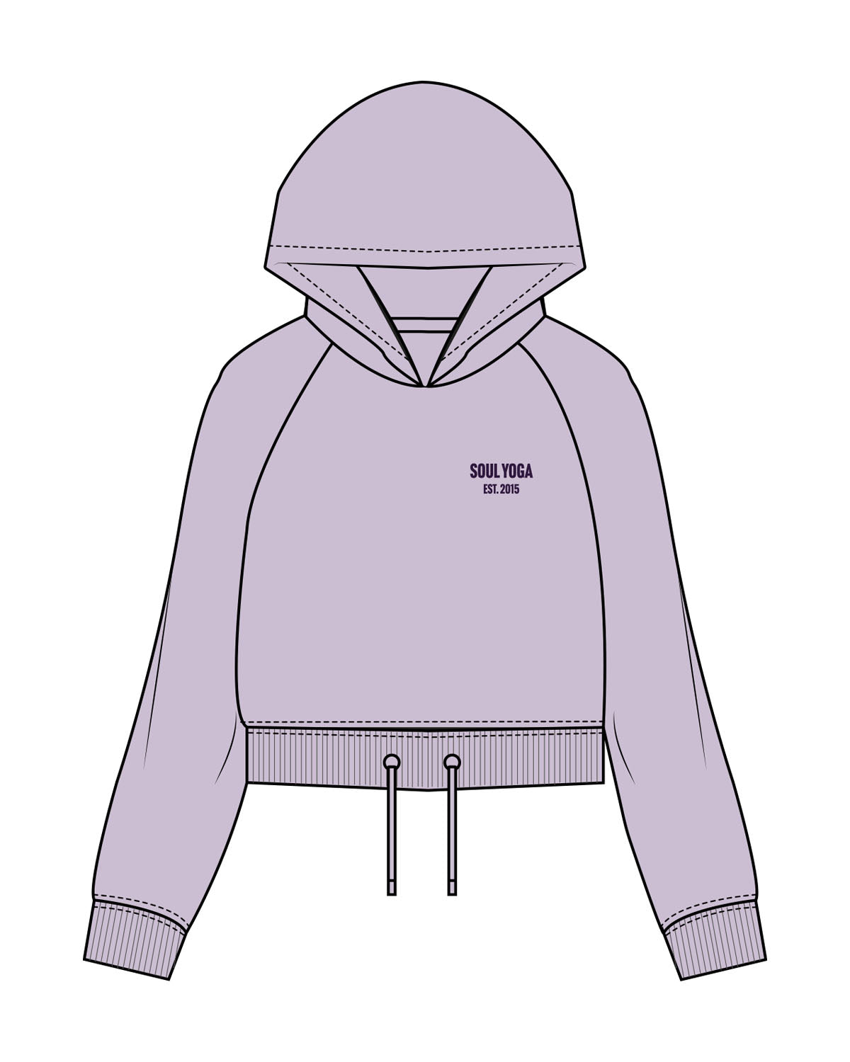 The Cropped Drawstring Hoodie - Lilac - SOUL YOGA - Left Chest Stacked - Embroidered - Plum