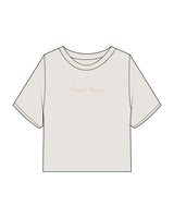 The Heavyweight Crop Tee - Washed Bone - PEACH PUMP - Center Chest - Embroidered - Pink