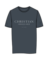 The Mens Tee - Petrol - Christian Singles Hub - Center Chest Stacked & Center Back Neckline - Printed - White