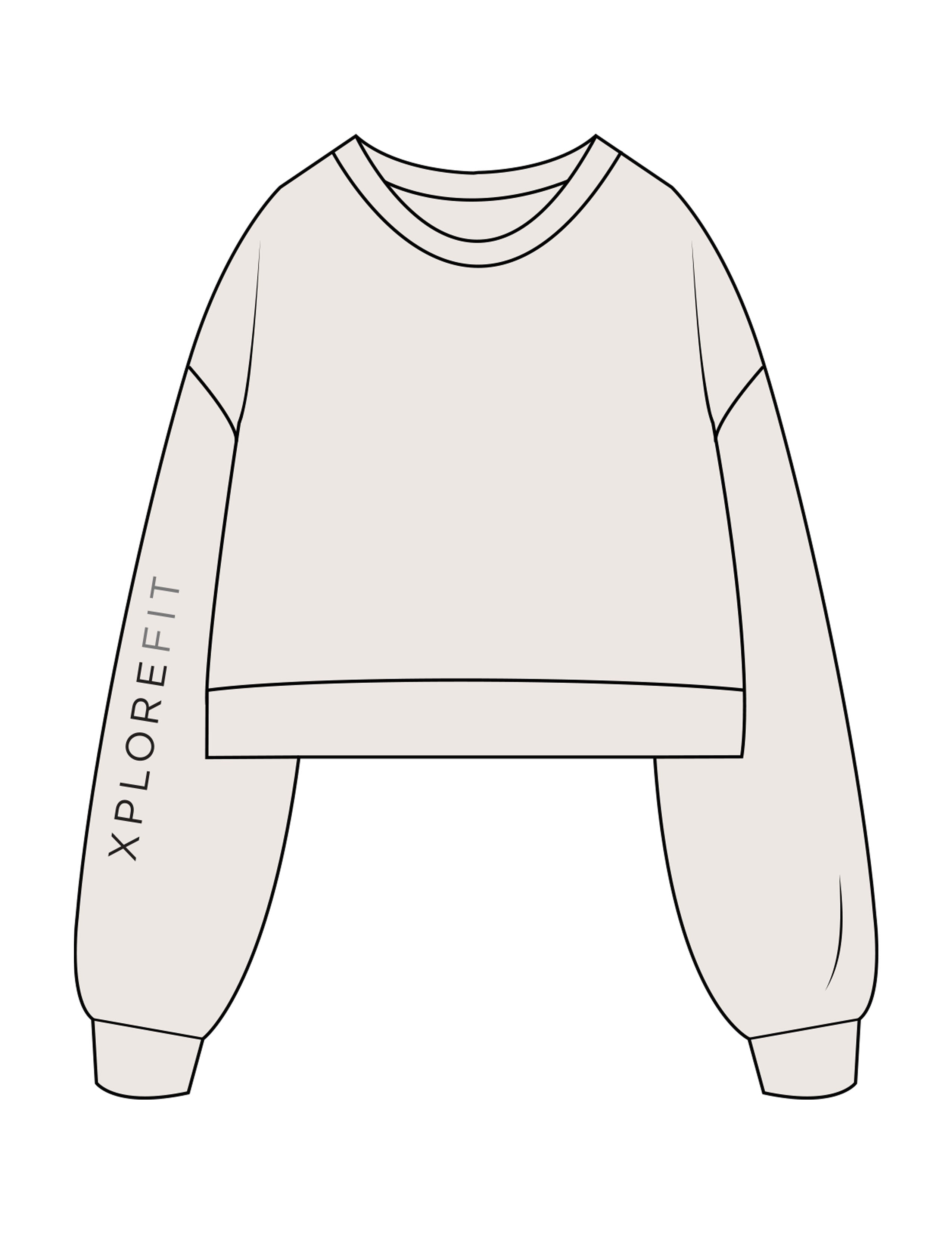 The Womens Crop Crewneck - Bone - XPLOREFIT - Left Sleeve - Printed - Full Color