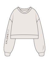 The Womens Crop Crewneck - Bone - XPLOREFIT - Left Sleeve - Printed - Full Color