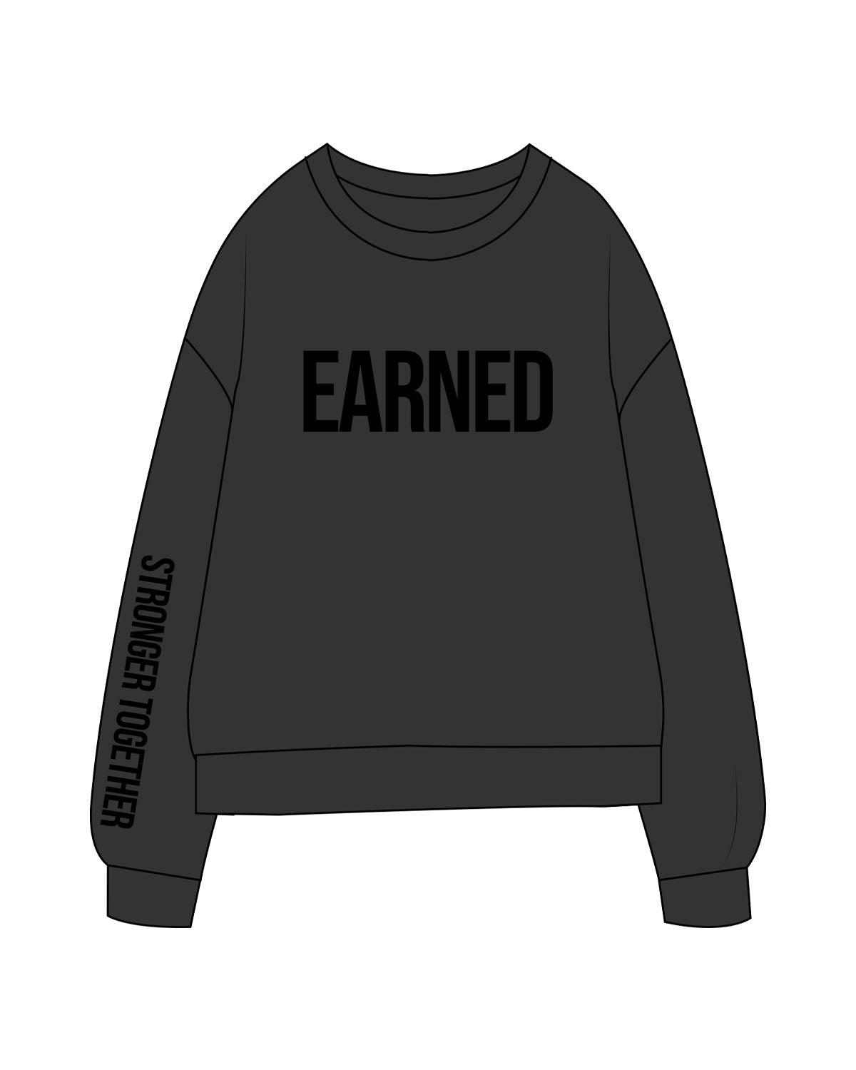 The Midweight Unisex Crewneck - Washed Black - Hi Power - Center Chest, Right Sleeve & Center Back Stacked - Printed - Full Color