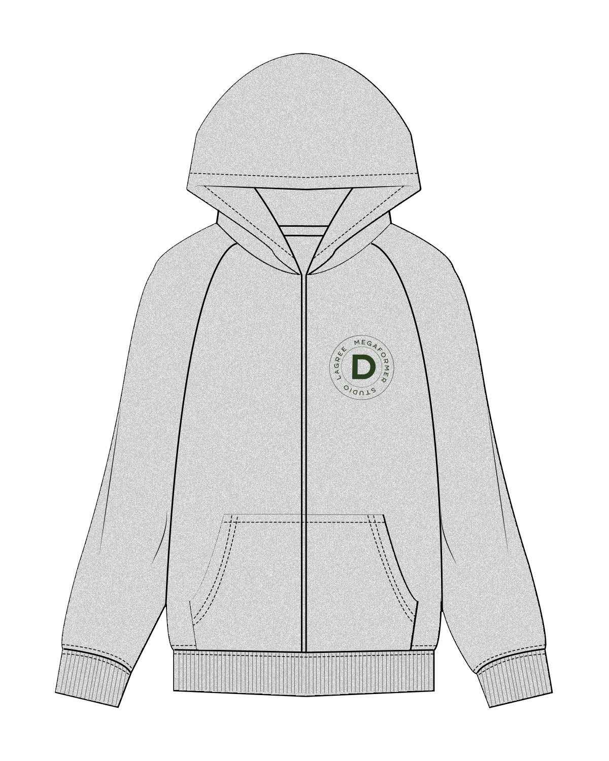 The Womens Zip Hoodie - Heather - D Lagree - Left Chest Round & Back Spine - Printed - Puff - Green