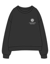 The Womens Crewneck - Washed Black - Club Pilates - Left Chest Stacked - Printed - White