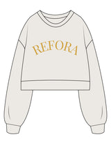 The Womens Crop Crewneck - Bone - REFORA - Center Chest & Back Stacked - Printed - Gold