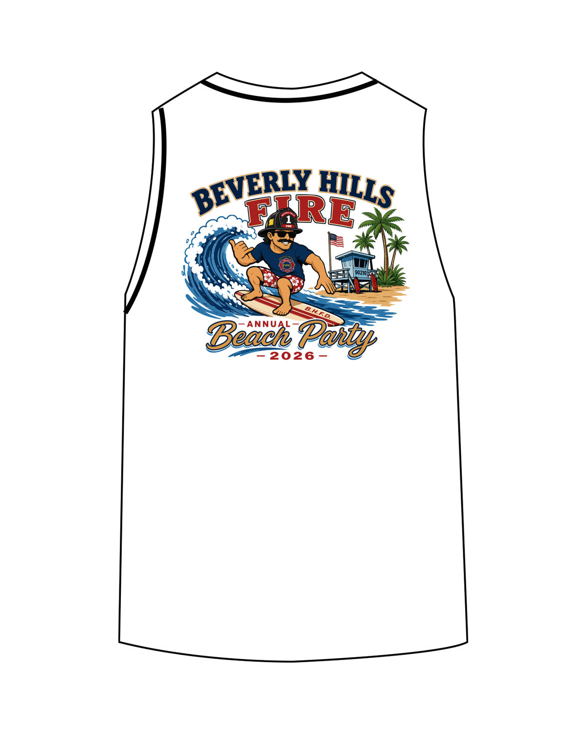 The Classic Full Length Tank - White - Beach Party 2026- Left Chest - Full Back - Printed - Full Color