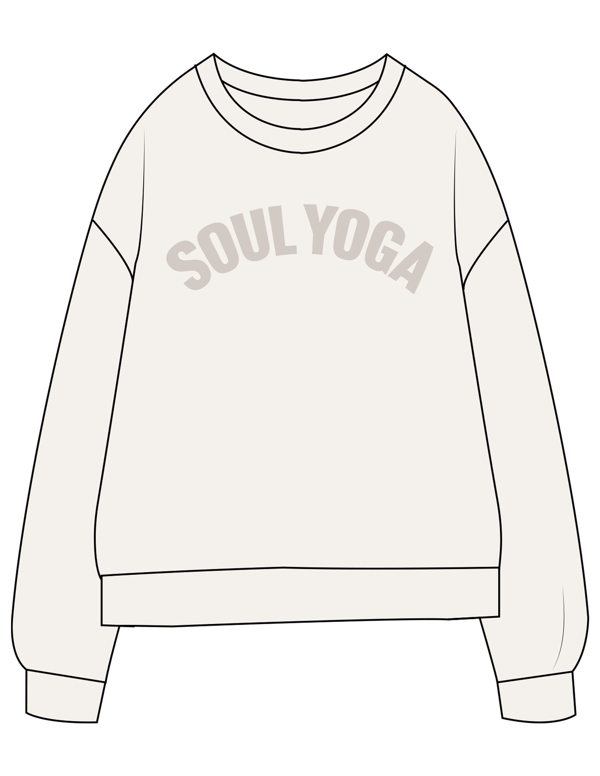 The Midweight Unisex Crewneck - Washed White - SOUL YOGA - Center Chest Arc - Printed - Tone on Tone