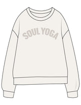 The Midweight Unisex Crewneck - Washed White - SOUL YOGA - Center Chest Arc - Printed - Tone on Tone