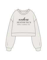 The Womens Crop Crewneck - Bone - Undone Aesthetics - Center Chest Stacked - Printed - Black
