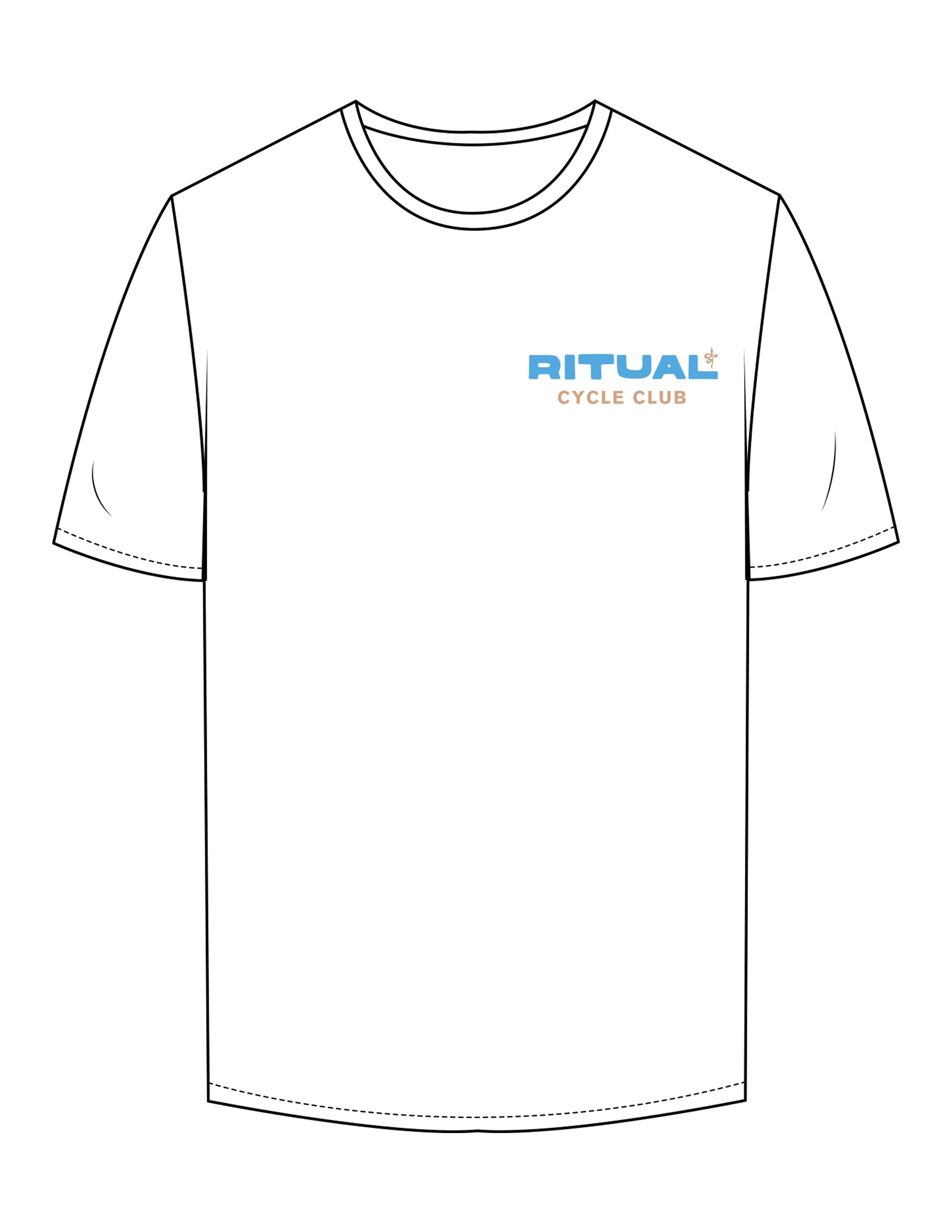 The Mens Tee - White - Ritual Indoor Cycling - Left Chest & Back Stacked - Printed - Full Color