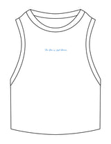 The Ribbed Crop Tank - White - The Don - Center Chest - EMB - Light Blue