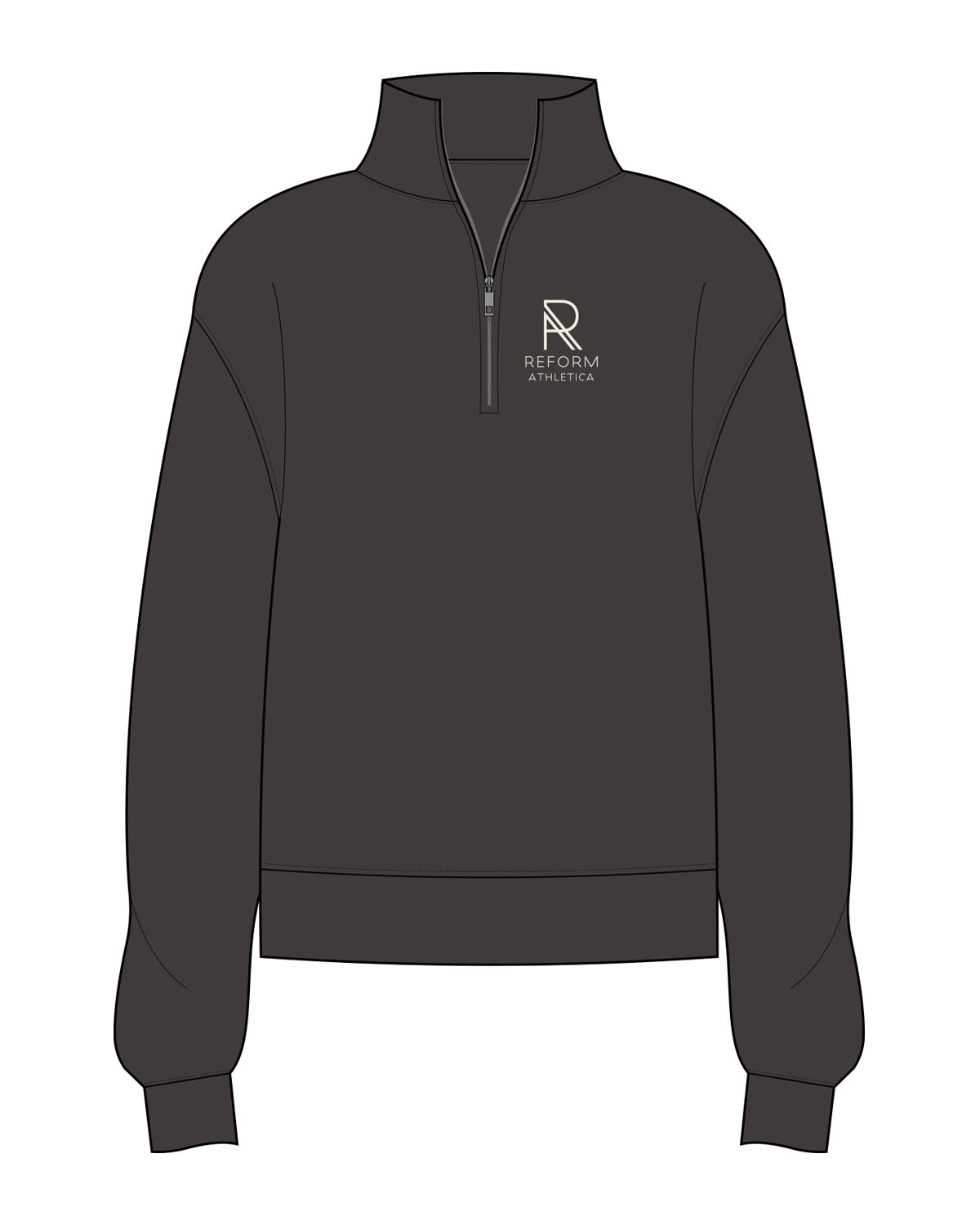 The Mens 1/4 Zip - Washed Black - Reform Athletica - Left Chest - Embroidered - Off White