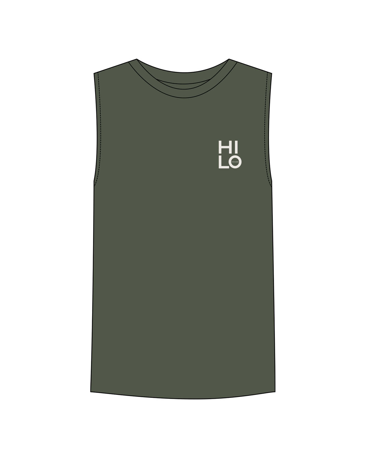 The Mens Tank - Cypress - HiLo - Left Chest Stacked - Printed - Bone