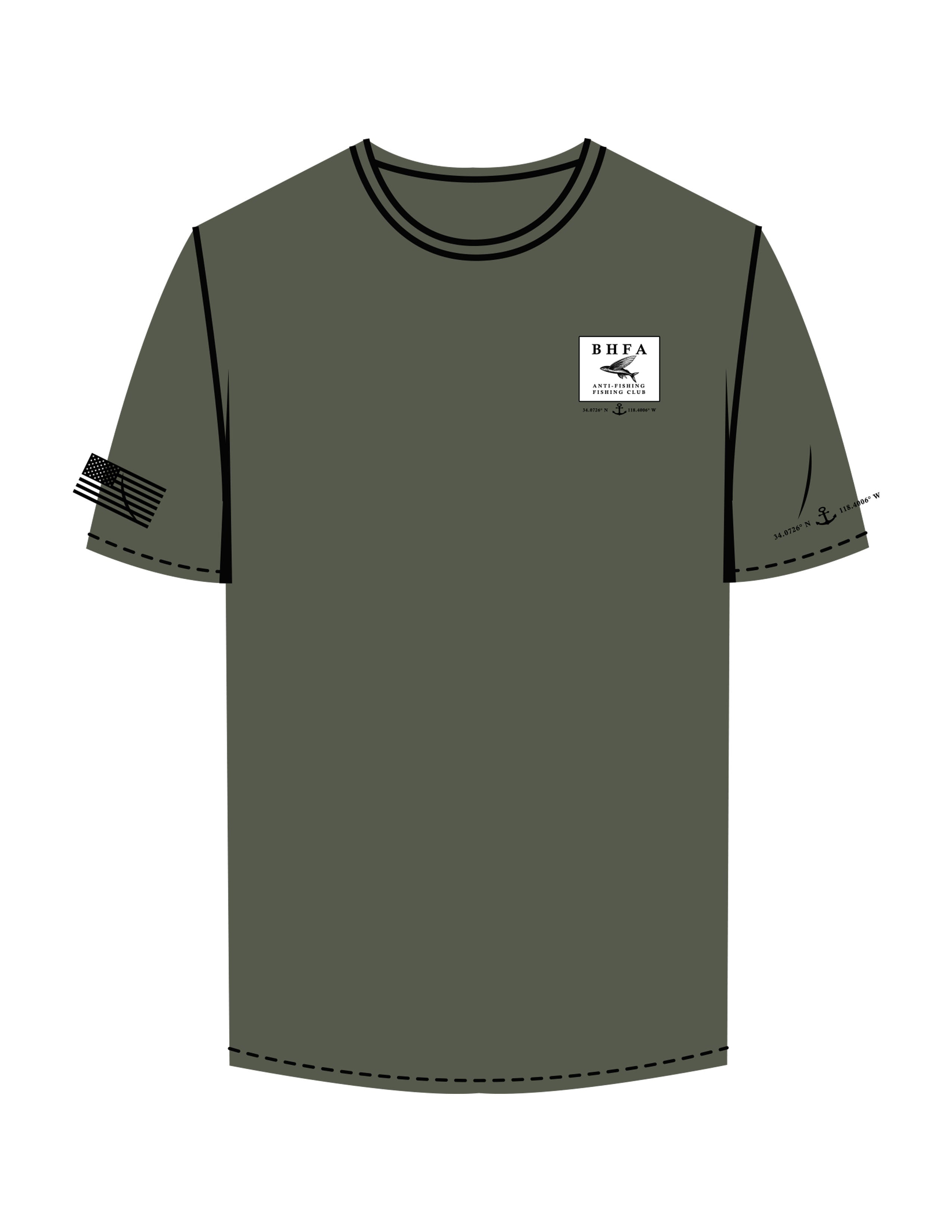 The Mens Tee - Cypress - BHF Fishing - Left Chest - Left & Right Sleeve - Back Compass - Charcoal