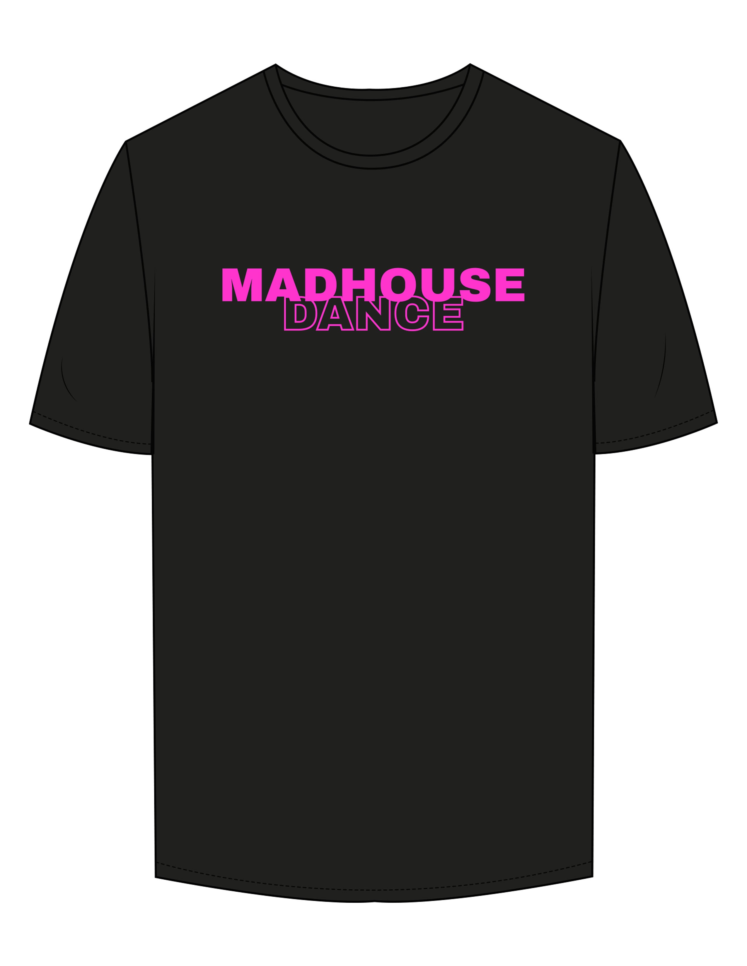 The Mens Tee - Black - Mad House - Center Chest Stacked & Back Stacked - Printed - Pink