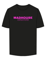 The Mens Tee - Black - Mad House - Center Chest Stacked & Back Stacked - Printed - Pink