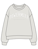 The Womens Crewneck - Washed Bone - PowerMixx - Chest Arc Stacked & Back Neckline - Right Wrist - Printed - Full Color