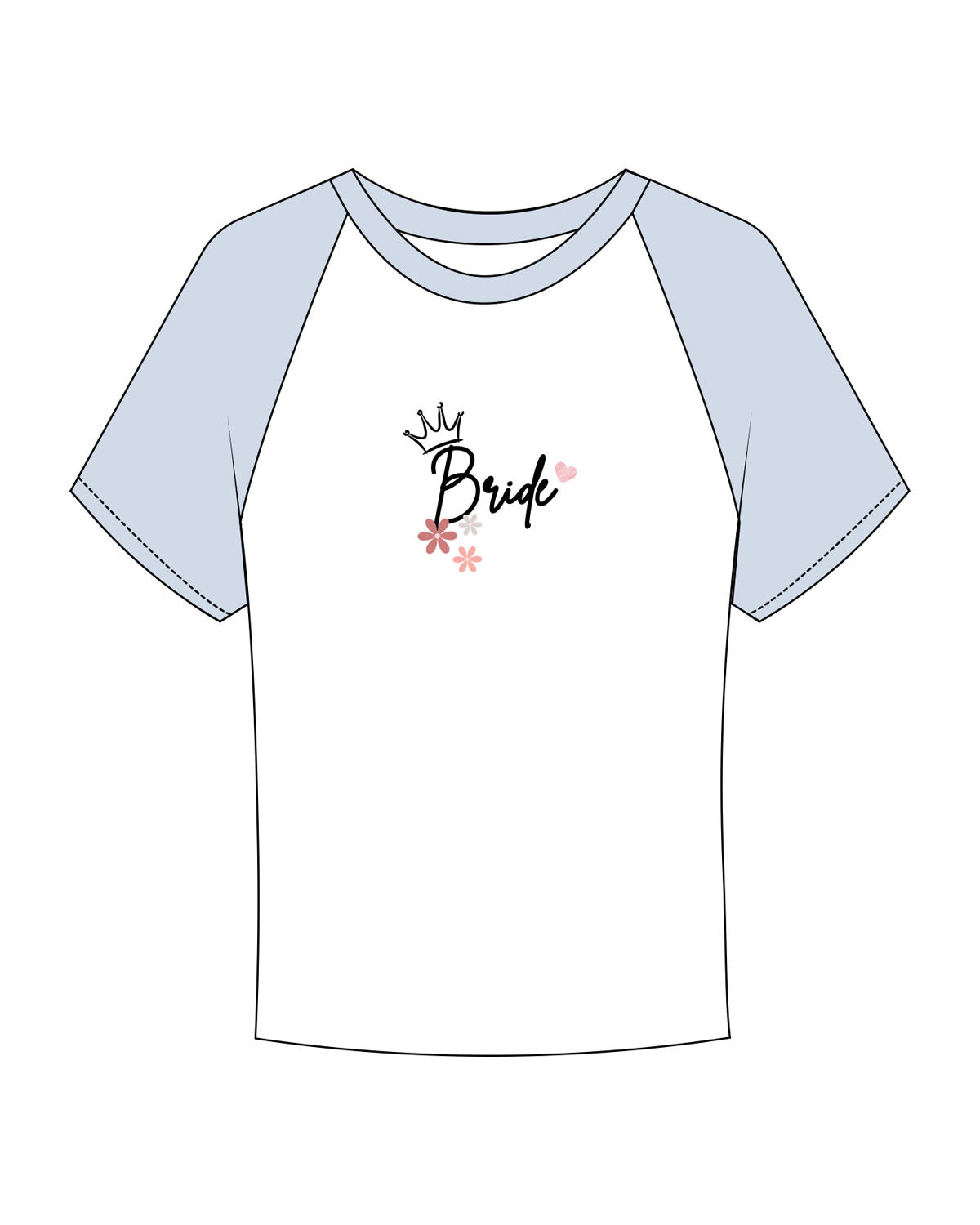 The Micro Rib Baby Tee - White / Baby Blue - Bride Squad - Center Chest - "Bride" - Printed - Full Color