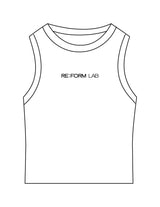 The Micro Rib Racer Crop - White - THE RE:FORM LAB - Center Chest - Printed - Black