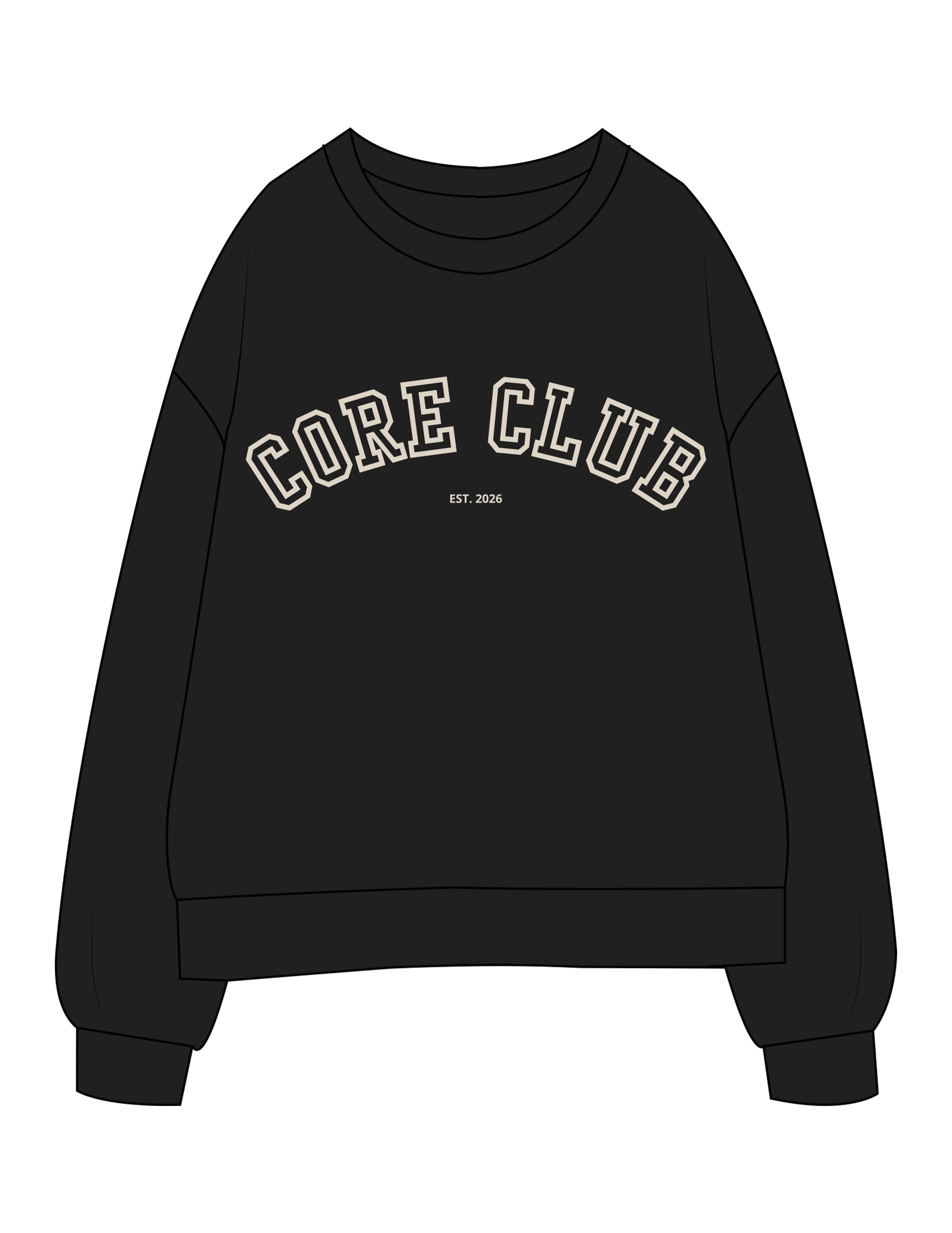 The Mens Classic Crewneck - Black - Core&Co - Center Chest Arc Stacked & Back Neckline - Printed - Off White