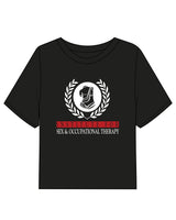 The Midweight Crop Tee - Black - Institute 4 Sex & Occupational - Center Chest Stacked W/ Icon - Top Back Icon - Full Color