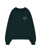 The Mens Classic Crewneck - Pine Green - Platform - Left Chest Round & Back Stacked - Printed - White