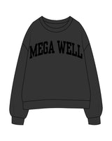 The Womens Crewneck - Washed Black - Mega Well - Center Chest Arc - Printed - Black