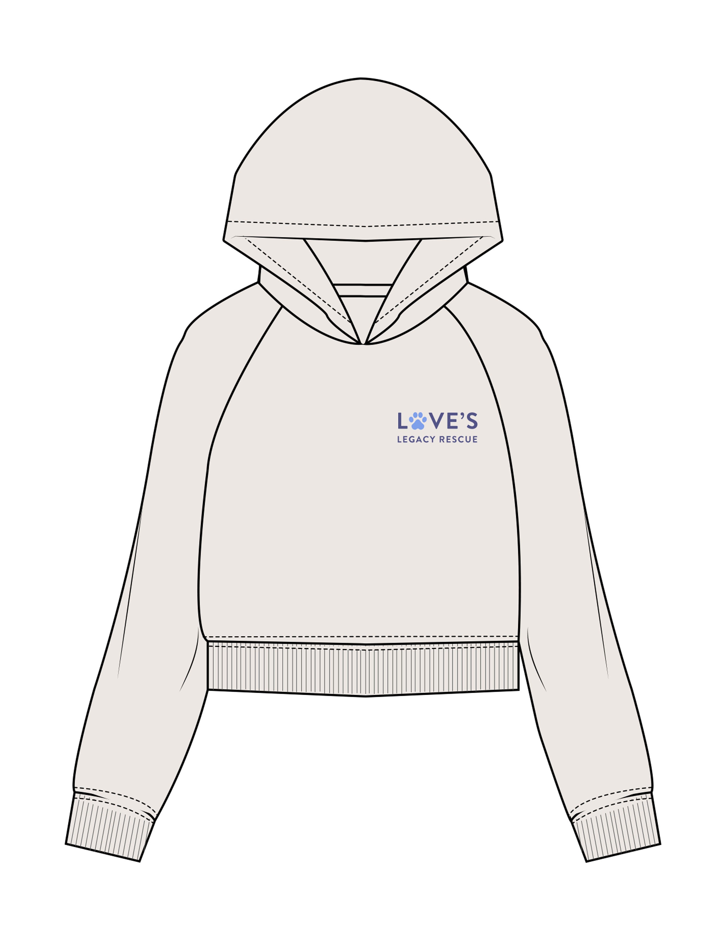 The Womens Crop Hoodie - Bone - LLR - Left Chest Stacked & Back Stacked - Printed - Full Color
