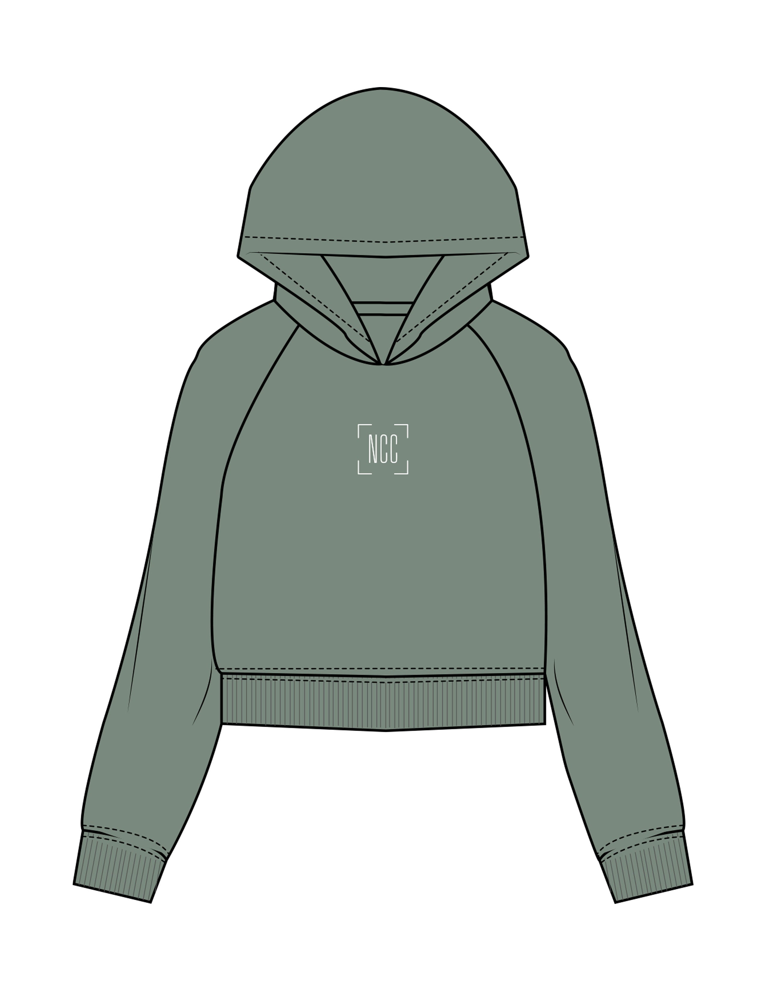 The Womens Lightweight Cropped Hoodie - Sage - Natalie Crosby Consulting - Center Chest & Back Stacked - Printed - White