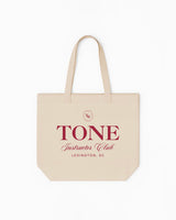 The Tote Bag - Natural - Tone Wellness Studio - Stacked Words "INSTRUCTOR CLUB" - Maroon